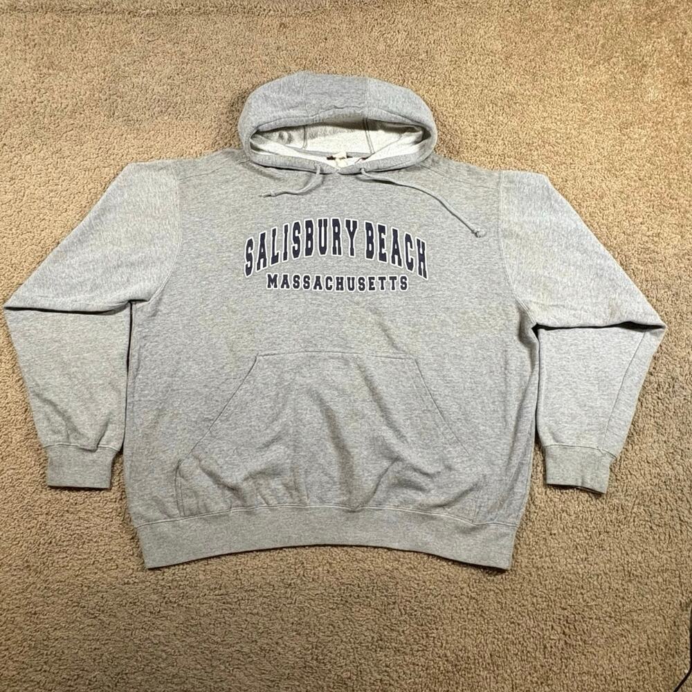 Vintage Salisbury Beach‎ Massachusetts Hoodie Gray Mens XXL Pullover Sweatshirt